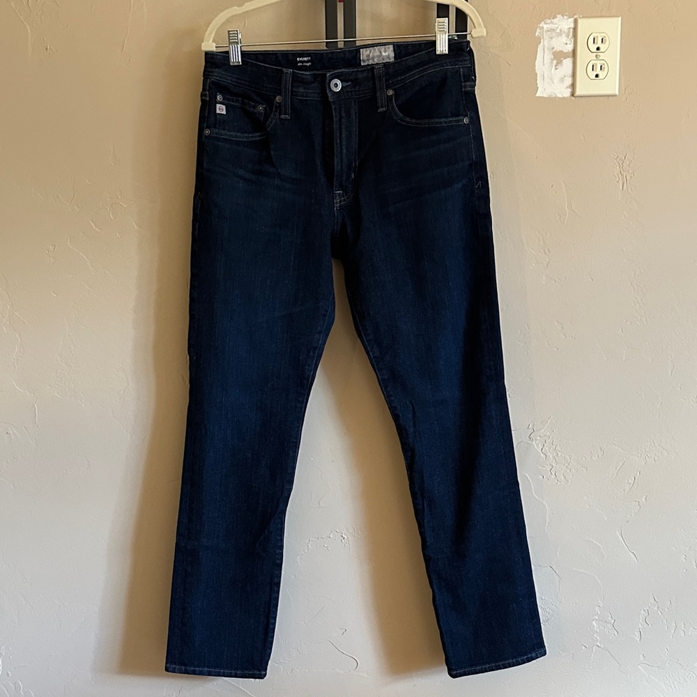 AG Men's Dark Blue Straight-Leg Jeans